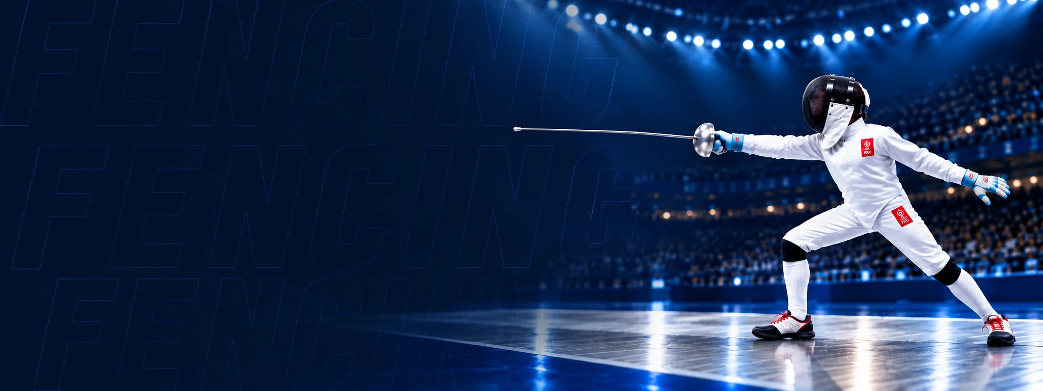 Fencer with equipment on the piste