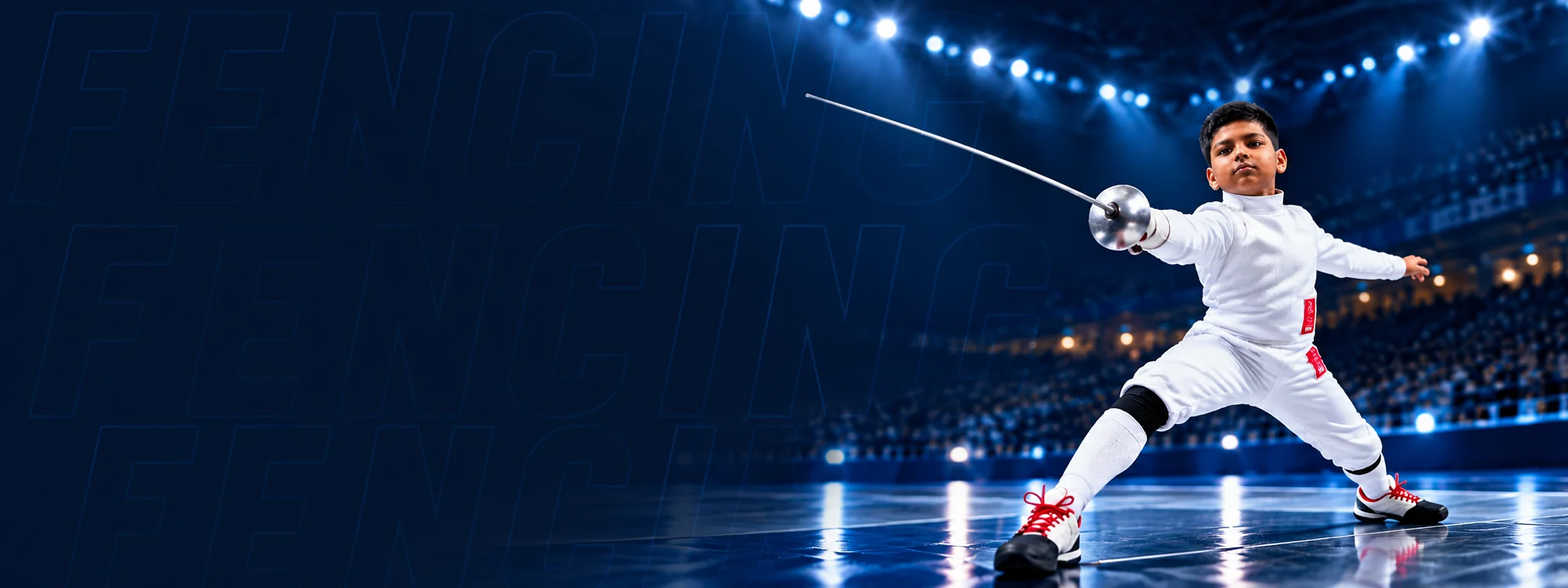 Fencer with equipment on the piste
